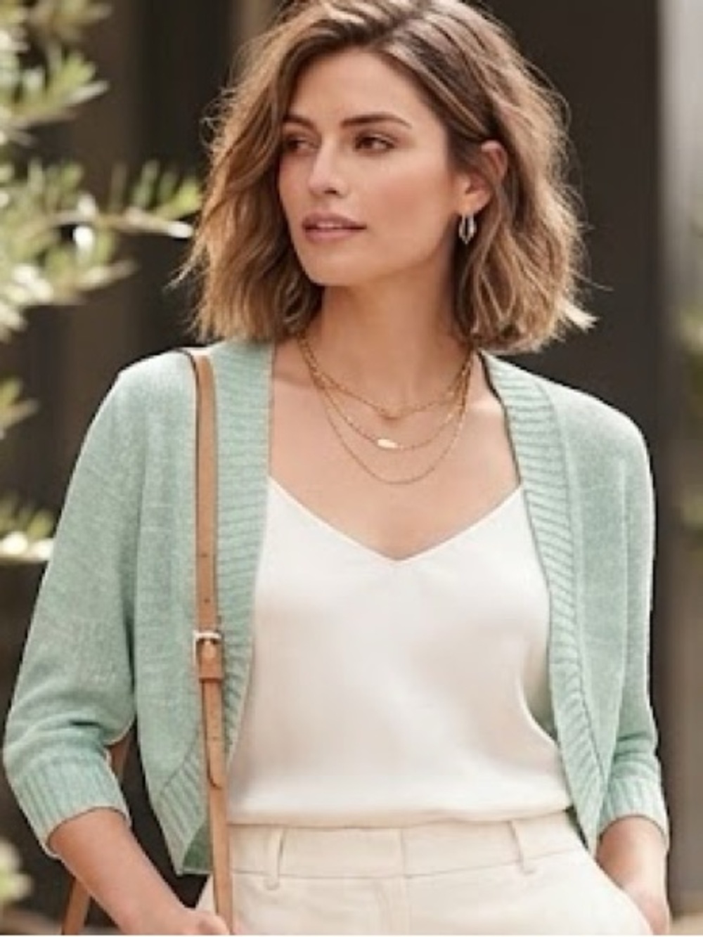 Light Sage Mint Green Knit Cardigan - Women's Sweater with 3/4 sleeves